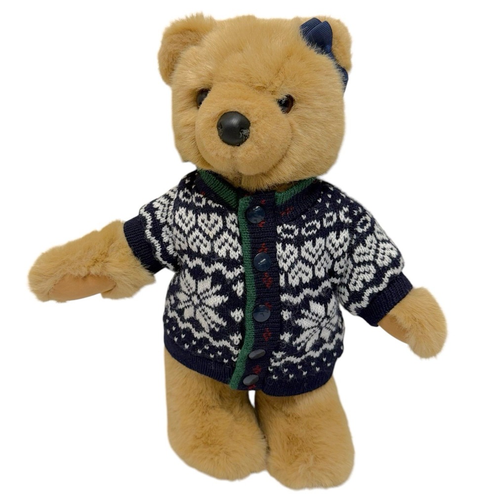 Vintage Douglas L.L. Bean Ellie Brown Tan Teddy Bear Plush Blue Sweater 13"